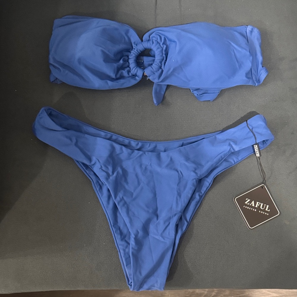 Zaful Vibrant Blue Bandeau Bikini